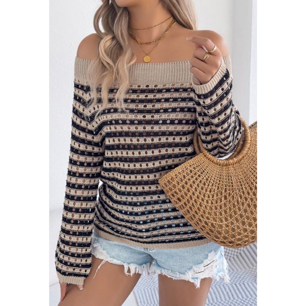 Off Shoulder Striped Sweater